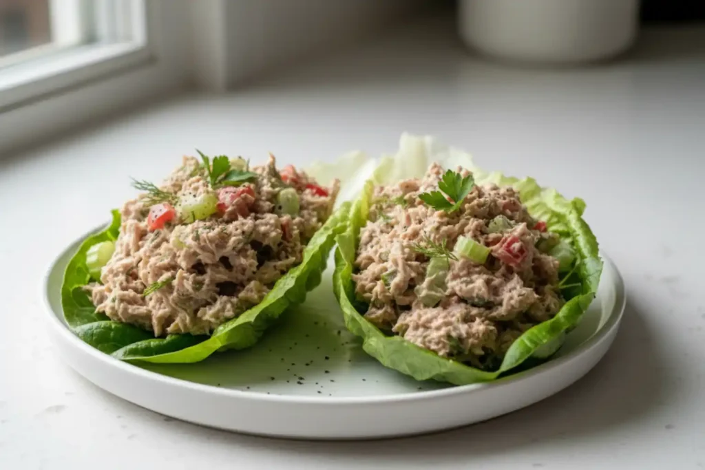 Healthy anti-inflammatory tuna salad served in lettuce cups for a light meal